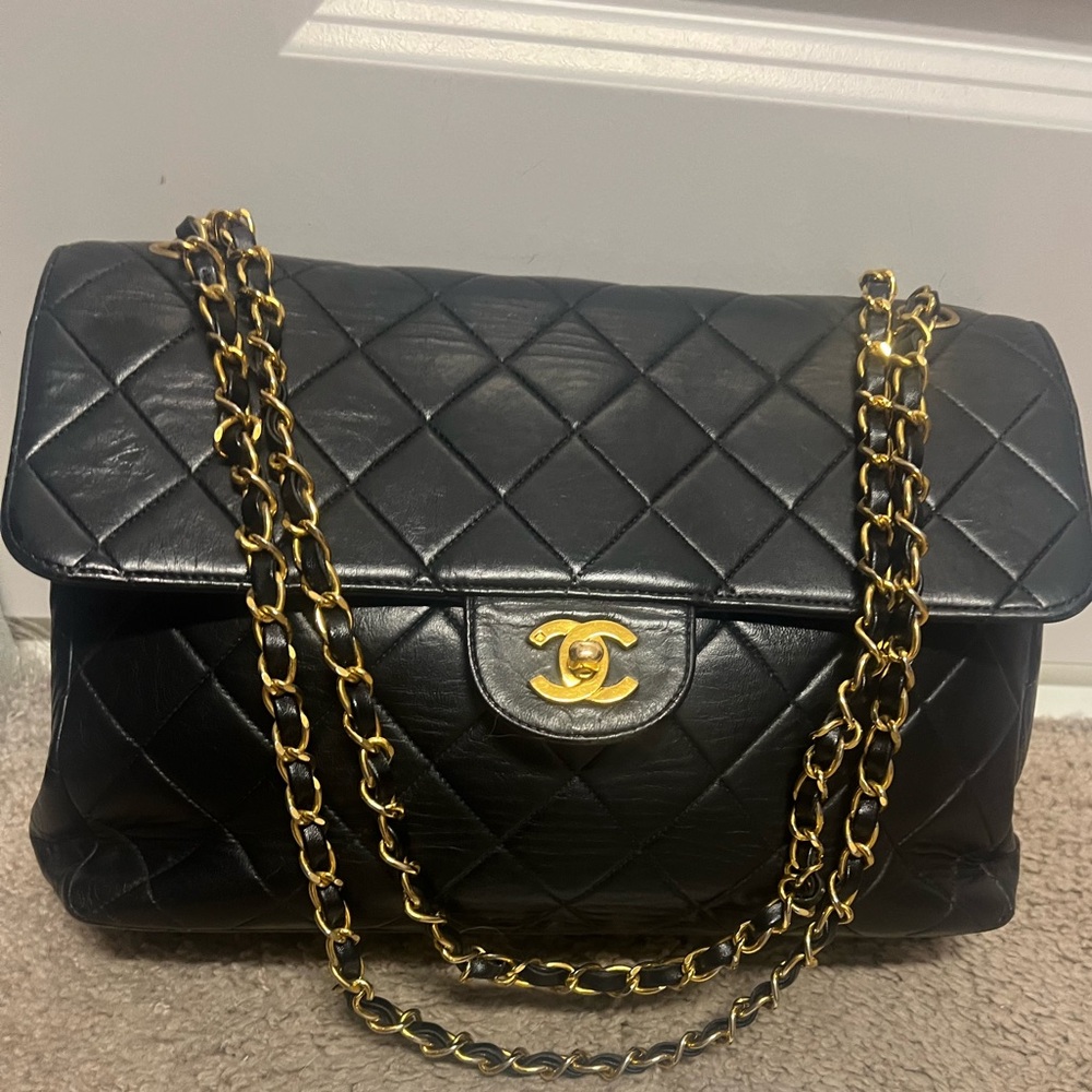 Extremely rare Chanel vintage lambskin two faced double flap bag 18k gold - Picture 14 of 16